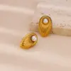 Wholesale Round Waterproof Non Tarnish Stud Earrings For Women In Copper With 18K Real Gold Plated PVD Coating And Artificial Pearl Inlay