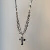 Wholesale Japanese and Korean Double-Layer Stitching Cross Pendant Necklace Women’s Autumn and Winter Cold Fashion Cool Sweat Chain Hip-Hop Accessories
