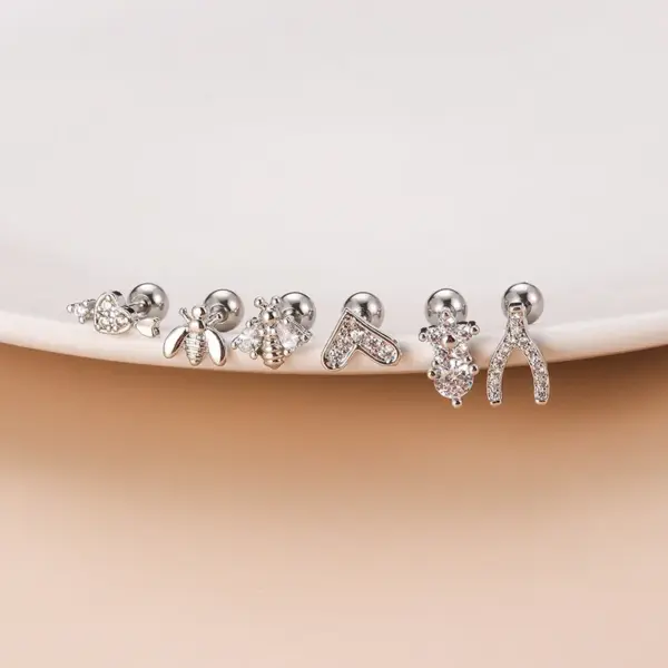 Wholesale 1 Piece 316L Stainless Steel Copper Zircon Ear Cartilage Rings & Studs Heart Shape Waterproof Non Tarnish Surgical Steel