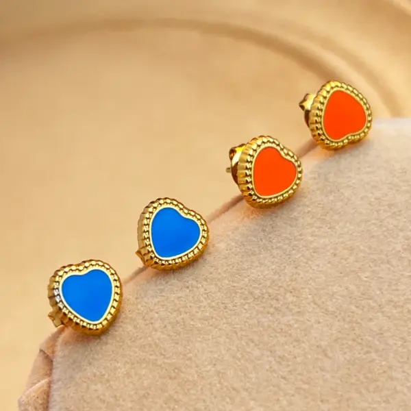 Wholesale PVD Coated Real Gold Plated 18K Gold Heart Shape 304 Stainless Steel Marine Style Simple Style Classic Style Waterproof Non Tarnish Ear Studs