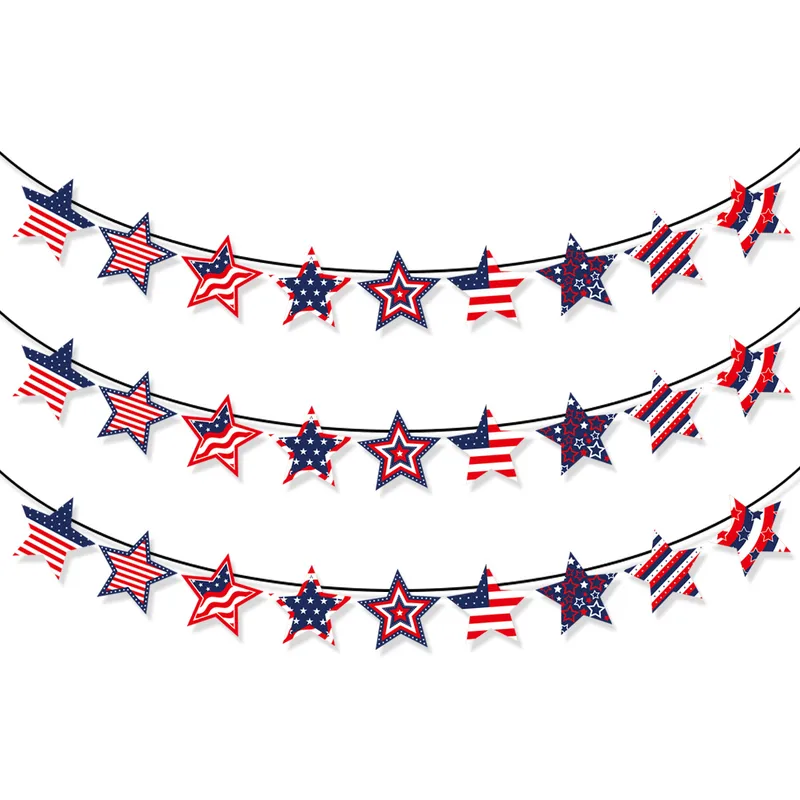 Wholesale Independence Day National Celebration Decoration Customizable Five-Pointed Star American Flag Bunting Holiday Decorations