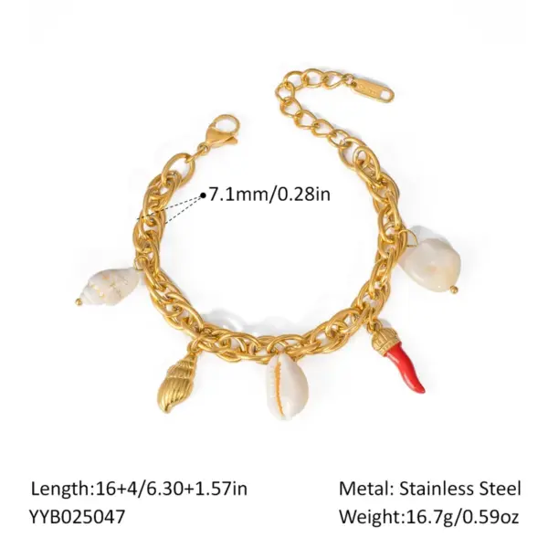 Wholesale PVD Coated Real Gold Plated 18K Gold Starfish Conch Shell 304 Stainless Steel Hawaiian Lady Beach Waterproof Non Tarnish 304 Stainless Steel Lobster Trigger Clasp Closure Bracelets