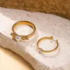 Wholesale Unisex Heart Shape Rings In 304 Stainless Steel With Rhinestone Inlay, Sweet Style, 2 Pieces Set