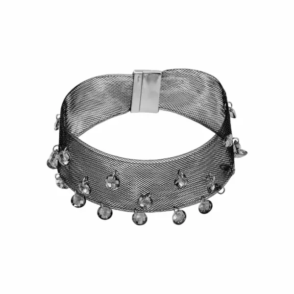 Wholesale Exaggerated Dyed Black Cloth Tassel Choker Necklace For Women With Rhinestone Inlay