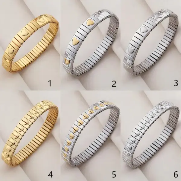 Wholesale Elastic Stainless Steel Heart Shaped Bracelet For Women Casual Everyday Selfie Gold And Silver Color Elegant Classic Style
