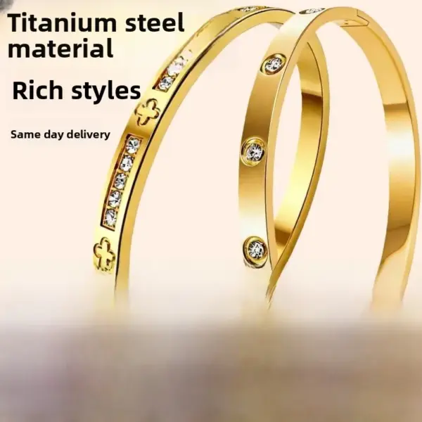 Wholesale Luxurious Rose Gold Oval Inlay Bangle For Women In Titanium Steel With Zircon Detailing