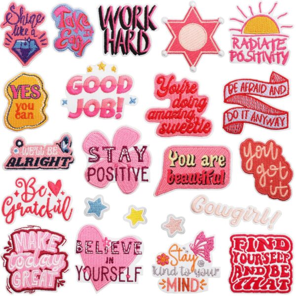 oly-62a1db0b46f897077460eb7ed1d279d6 Wholesale Xiaotian Star Inspirational Quotations Embroidered Cloth Patch Clothes Decorative Letter Patch Positive Energy Embroidered Patch Ironing