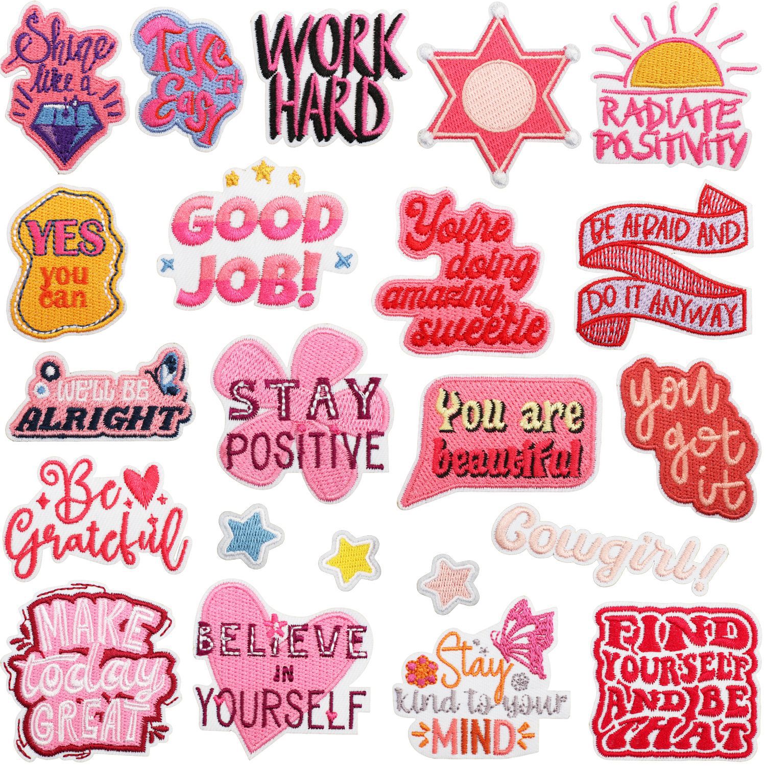 Wholesale Xiaotian Star Inspirational Quotations Embroidered Cloth Patch Clothes Decorative Letter Patch Positive Energy Embroidered Patch Ironing