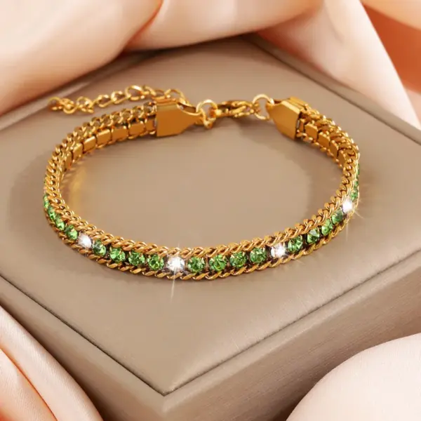 Wholesale Geometric Waterproof Women's Bracelets, 304 Stainless Steel With 18K Gold Electroplated And Zircon Inlay