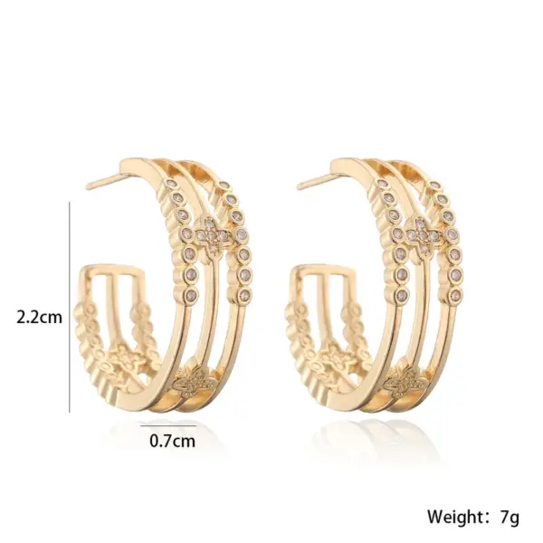 Wholesale 18K Gold Plated Copper Zircon Geometric Hoop Earrings For Women With Hollow Design, Vintage Simple Style