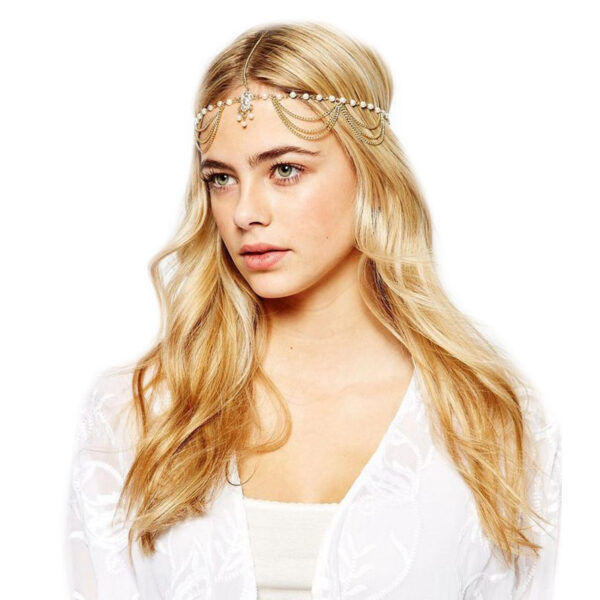 Wholesale Retro Headwear Fashion Pearl Tassel Elegant Hair Band Hair Accessories Hair Chain Hair Band