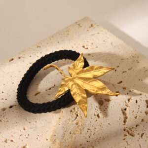Wholesale European and American style new stainless steel hair accessory for women, autumn and winter, high-end back of head ponytail tie, maple leaf hair tie, wholesale.