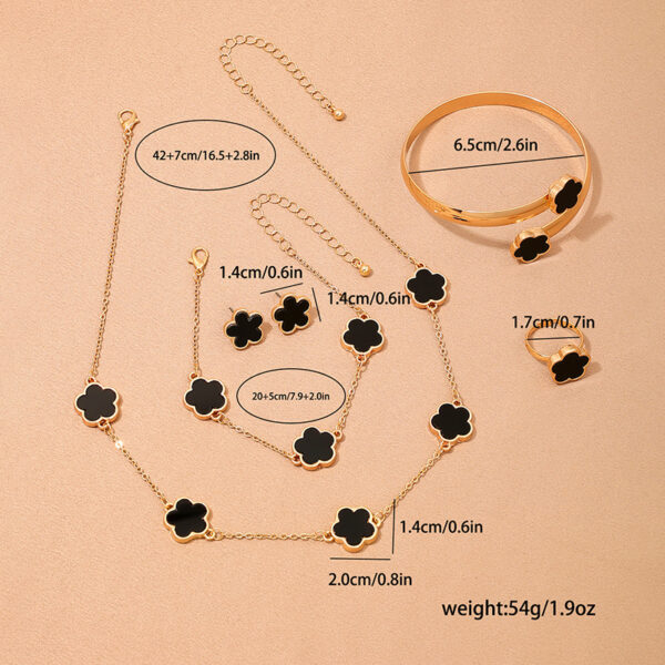 oly-62dffa622b671f8fb480bf34273d27fc Wholesale 1 Set Fashion Temperament Metal Five Leaf Clover Flower Bracelet Necklace Earrings Ring Jewelry suit