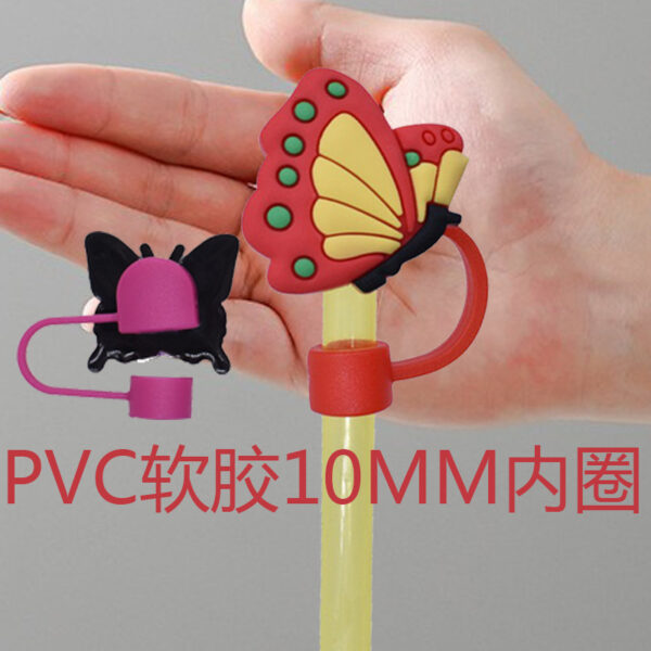 oly-62f64f87fe85af9624a5e32fa9cc9bc4 Wholesale Pink Valentine's Day Straw Cap Glass Straw Dust Plug Cute PVC Soft Glue Straw Sleeve Reusable Hat