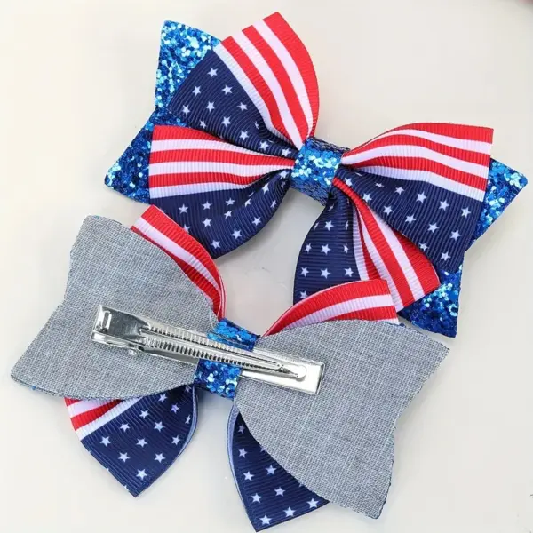 oly-62f6bf59f9286a566bd710a4c0f3d677 Wholesale Flagpole Bow Hair Clip Star Decoration Duckbill Clip Independence Day Hairpin Denim