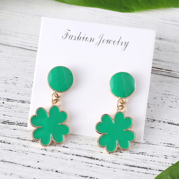 oly-62ff68915fc3a9c1107aac2b3f1f8322 Wholesale St. Patrick's Day Irish Green Clover Pendant Oil Drop Earrings Fashion