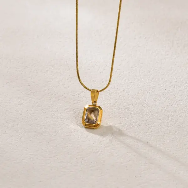 Wholesale 304 Stainless Steel Square PVD Coated Zircon 18K Real Gold Plated Simple Style Classic Style Waterproof Non Tarnish Inlay Cable Chain Lobster Trigger Clasp Closure Gold Pendant Necklace