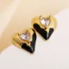 Wholesale 1 Pair Elegant Romantic Sweet Heart Shape Enamel Inlay 304 Stainless Steel Zircon Ear Studs