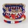 Wholesale 71st American Flag Soft Clay Beaded Bracelet Red White Blue Colorful Geometric Resin Inlaid Unisex