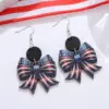 Wholesale Retro White Wood Bow Tie Print Drop Earrings For Women With 304 Stainless Steel Ear Pins