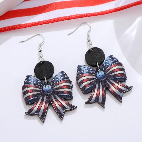 Wholesale Retro White Wood Bow Tie Print Drop Earrings For Women With 304 Stainless Steel Ear Pins