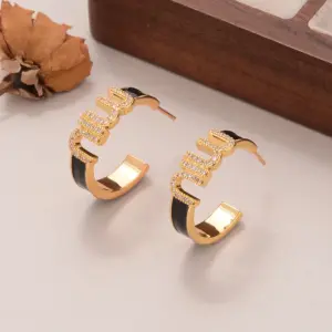 Wholesale Hypoallergenic Letter Stud Earrings For Women In Copper With KC Golden UV Plating And Zircon Inlay