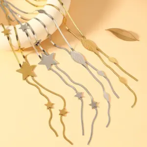 Wholesale Bohemian Style Long Tassel Necklace Stainless Steel Fashion Blade Chain Non-Fading Titanium Jewelry Accessories 18K Gold Plated Y-Shaped
