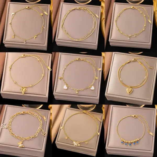 Wholesale 1 Piece Vacation Classic Style Heart Shape Titanium Steel Waterproof Non Tarnish PVD Coated Real Gold Plated Women's Anklet