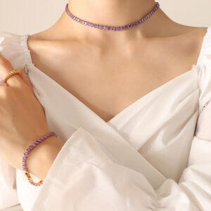 P1163-purple zircon necklace -37cm