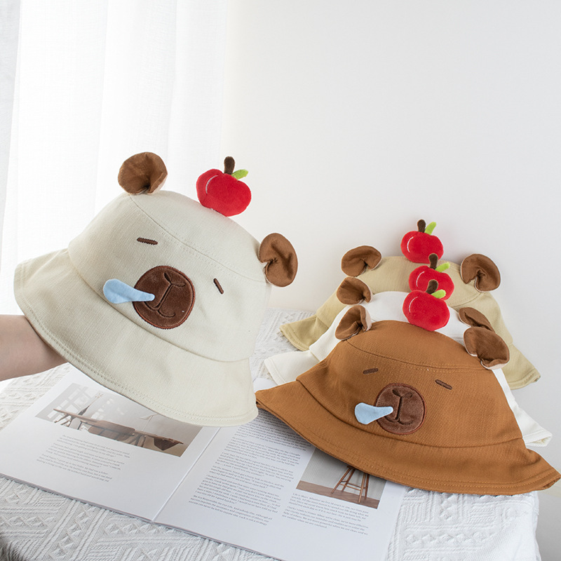 Wholesale 2025 New Kapibala Apple Fisherman Hat Girls Casual Cartoon Cute Sun Protection Sun Hat Basin Hat Trendy