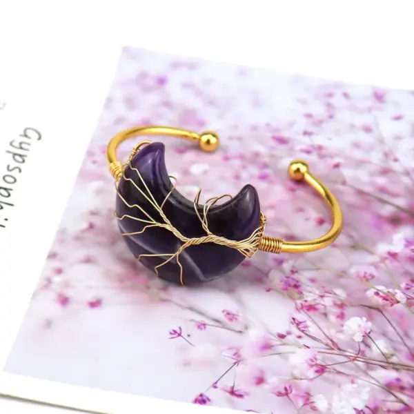 Wholesale Handmade Winding Wire Natural Stone Moon Bracelet Attracting Wealth Life Tree Moon Bracelet B03 Simple Style Unisex Quartz Bracelet