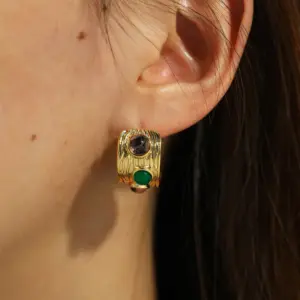 Wholesale 18K Gold Plated 304 Stainless Steel Vacuum Electroplating (In Furnace) Resin Geometric Three-Dimensional Butterfly Ear Caps Earrings For Women Independence Day Carnival