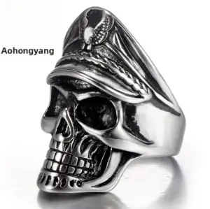 oly-638d67417eb935ee604e1ccb15190cec Wholesale Skull Officer Titanium Steel Ring Vintage Style Men's Stainless Steel Ring Street Fashion Steel Color
