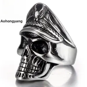 Wholesale Skull Officer Titanium Steel Ring Vintage Style Men's Stainless Steel Ring Street Fashion Steel Color