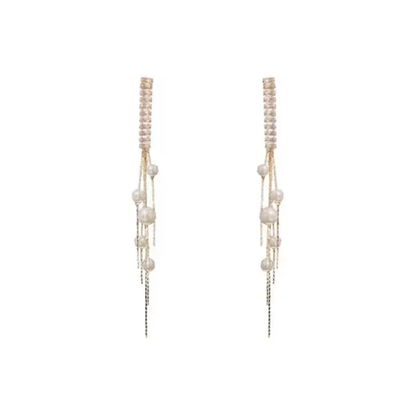 Wholesale Long Pearl Earrings Women's Silver Needle Zirconia Drop Earrings Face Slimming New Style Versatile Elegant Ear Jewelry