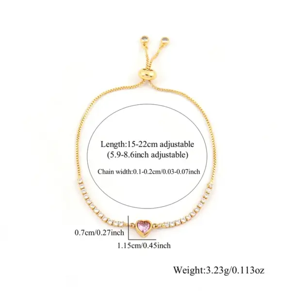 Wholesale Jewelry Elegant Simple Style Heart Shape Artificial Crystal Copper Artificial Crystal Slider Chain Bracelets