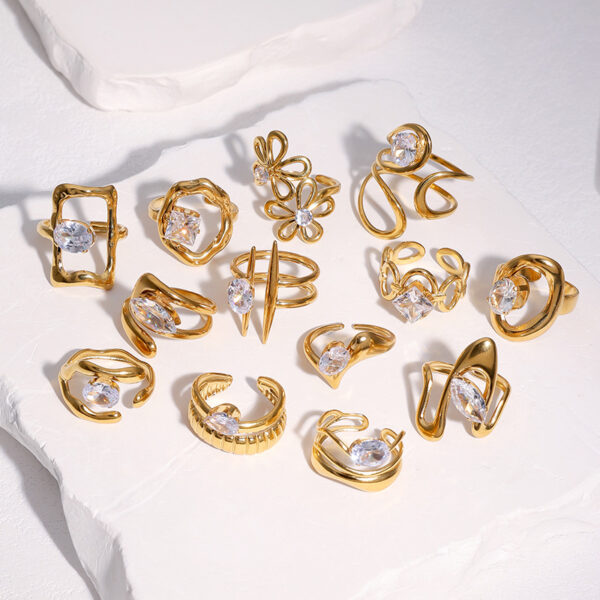 Wholesale Gold-plated diamond titanium steel open ring, non-fading stainless steel ring/bracelet