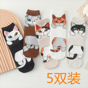 Wholesale 5 Pairs of Spring and Autumn Socks Women's Mid-length Socks Summer ins Trendy Cartoon Stockings Ass Kitty Japanese Style Cute Love Cotton Socks
