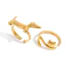 Wholesale Ladies Adjustable Open Ring Minimalist Style 18K Gold Stainless Steel Geometric Cat And Dog Design With Diamond Lines Sausage Dog