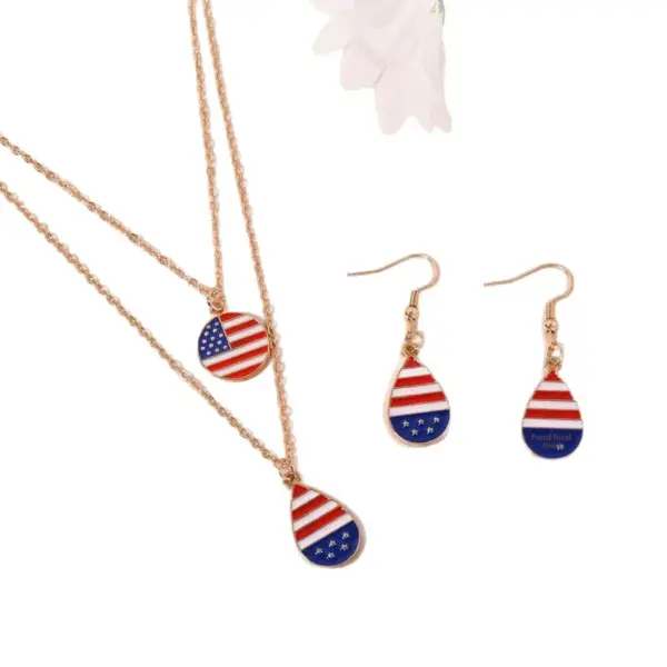 Wholesale Simple American Flag Water Drop Earrings Necklace Jewelry Set Independence Day Alloy Geometric Design Suitable For Women