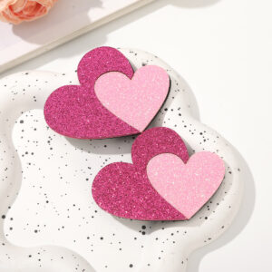 2 6cm glitter love hair clips rose pink 1 pair