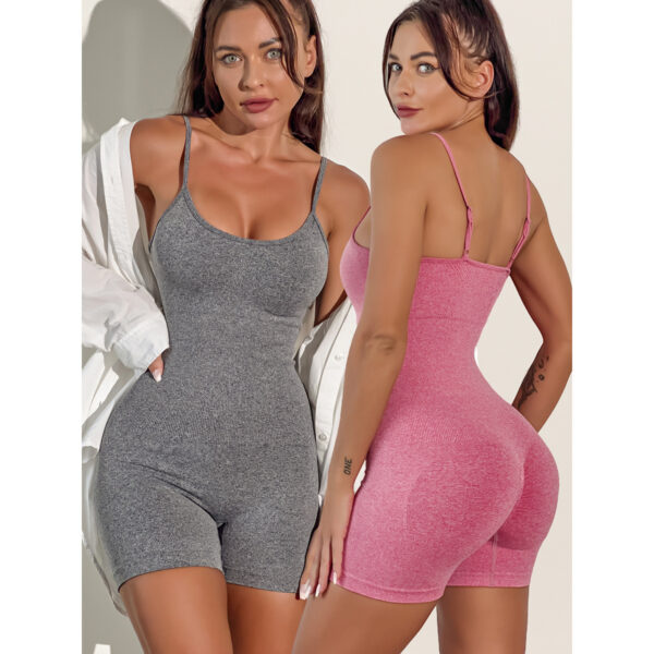 oly-63e93c608f5ab6501142eb7125c645c8 Wholesale Style Sling All-In-One Yoga Wear Seamless Slim Peach Hip Sports Fitness Jumpsuit Shorts