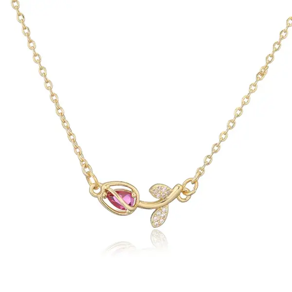 Wholesale Jewelry Elegant Luxurious Shiny Rose Flower Tulips Copper Zircon 18K Gold Plated Plating Inlay Cable Chain Jewelry Set