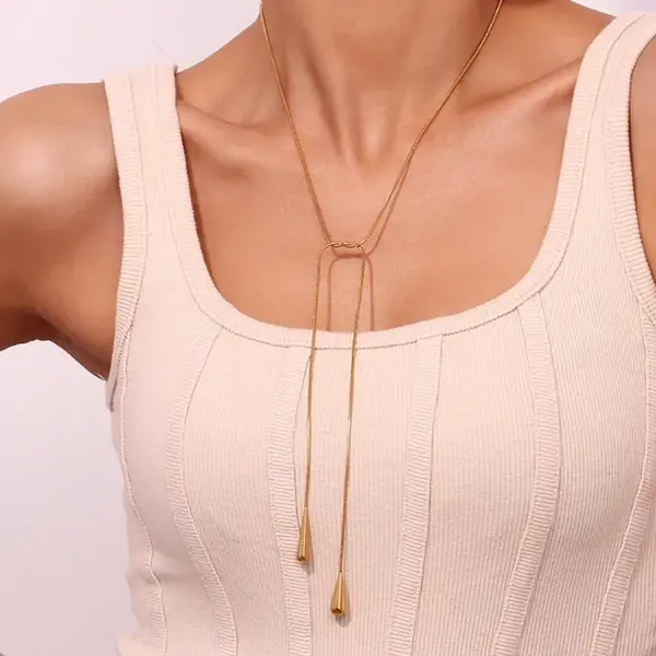 Wholesale PVD Coated Real Gold Plated Geometric Water Droplets Solid Color 304 Stainless Steel Vintage Style Waterproof Non Tarnish Pendant Necklace