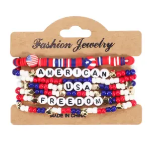 Wholesale Independence Day American Freedom Bracelet Soft Clay Beaded Handmade Jewelry Geometric Unisex Holiday Design