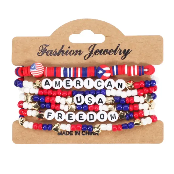 Wholesale Independence Day American Freedom Bracelet Soft Clay Beaded Handmade Jewelry Geometric Unisex Holiday Design