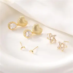 Wholesale Heart Shape Stud Earrings For Women With 925 Sterling Silver Posts, Copper Base, And 14K Real Gold Plated Featuring Zircon Inlay