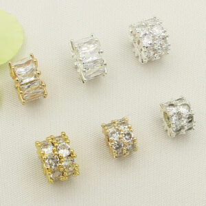 oly-6420f8ff813aebd94633f8690edc825c Wholesale Copper plated 18K gold color inlaid zircon double gold bully spacer large hole beads barrel beads wheel beaded bracelet accessories