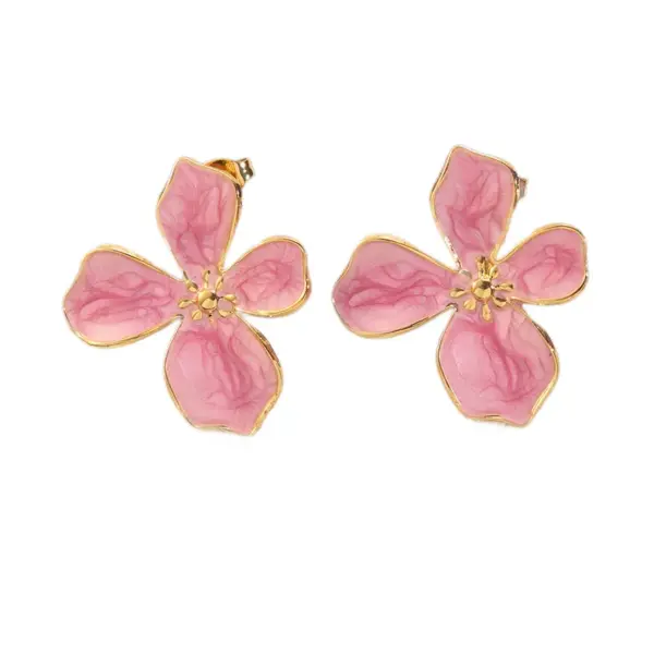 Wholesale Women’s Enamel Flowers Earrings In 304 Stainless Steel Stud Earrings
