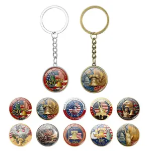 Wholesale United States Independence Day Key Chain In Silver Featuring Durable Alloy Material